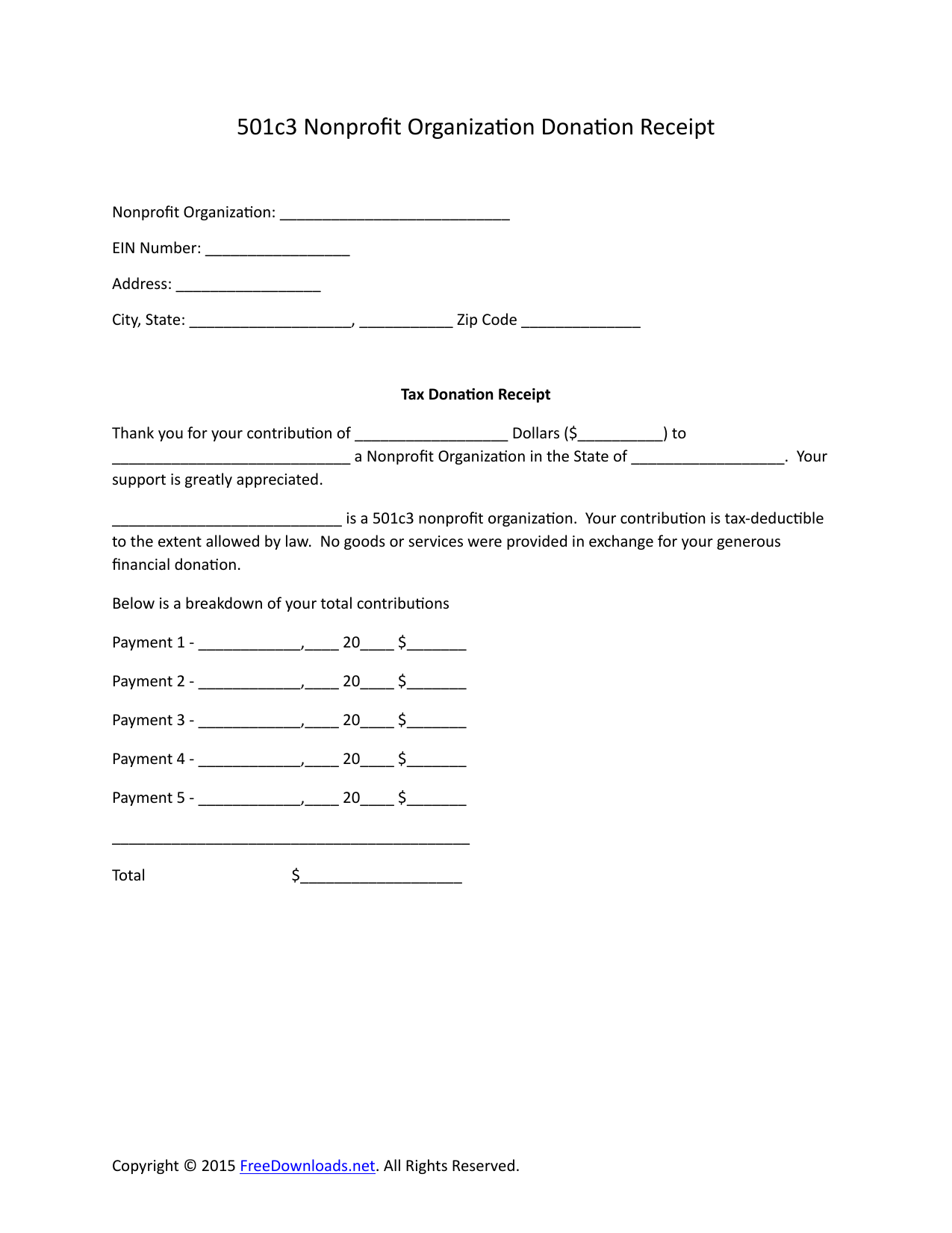 Printable 501c3 Donation Receipt Template Printable Templates 7644