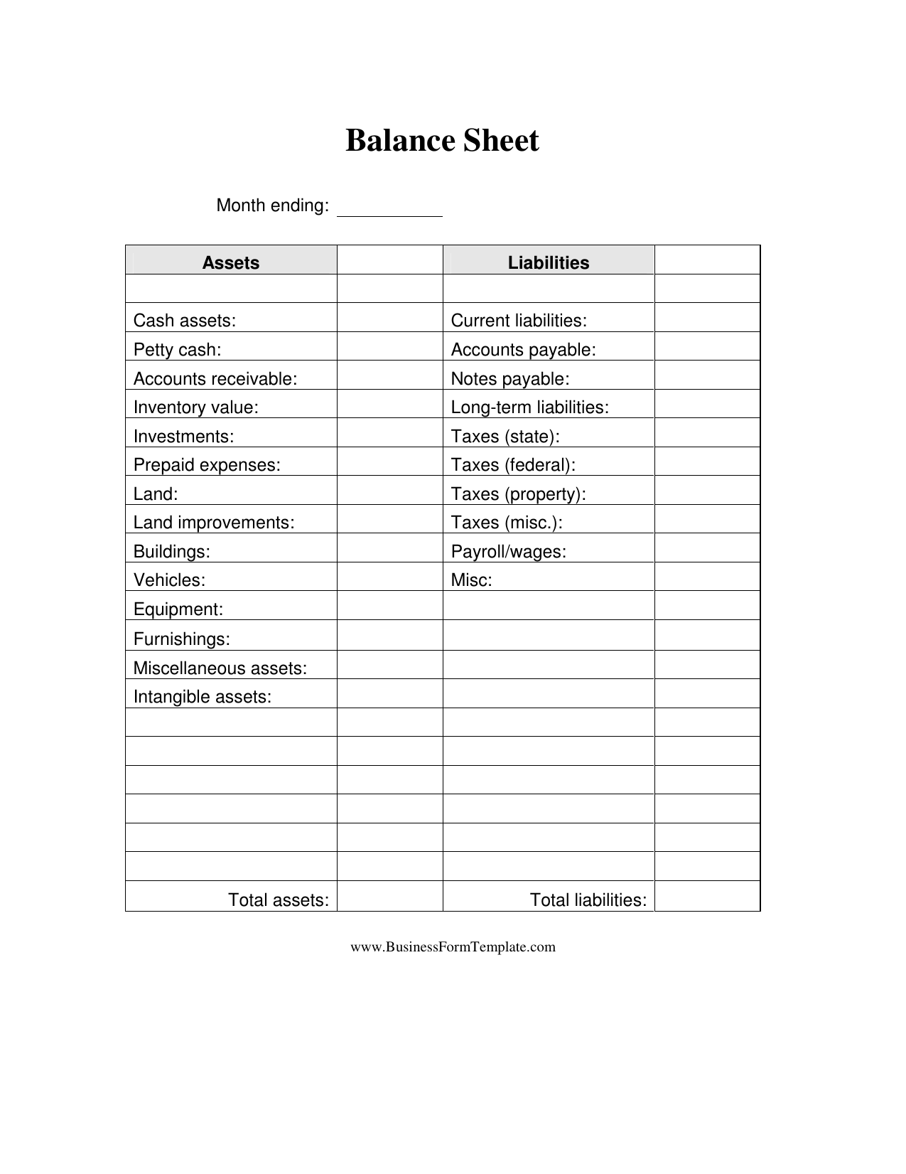 Free Balance Sheet Template Pdf Printable Templates