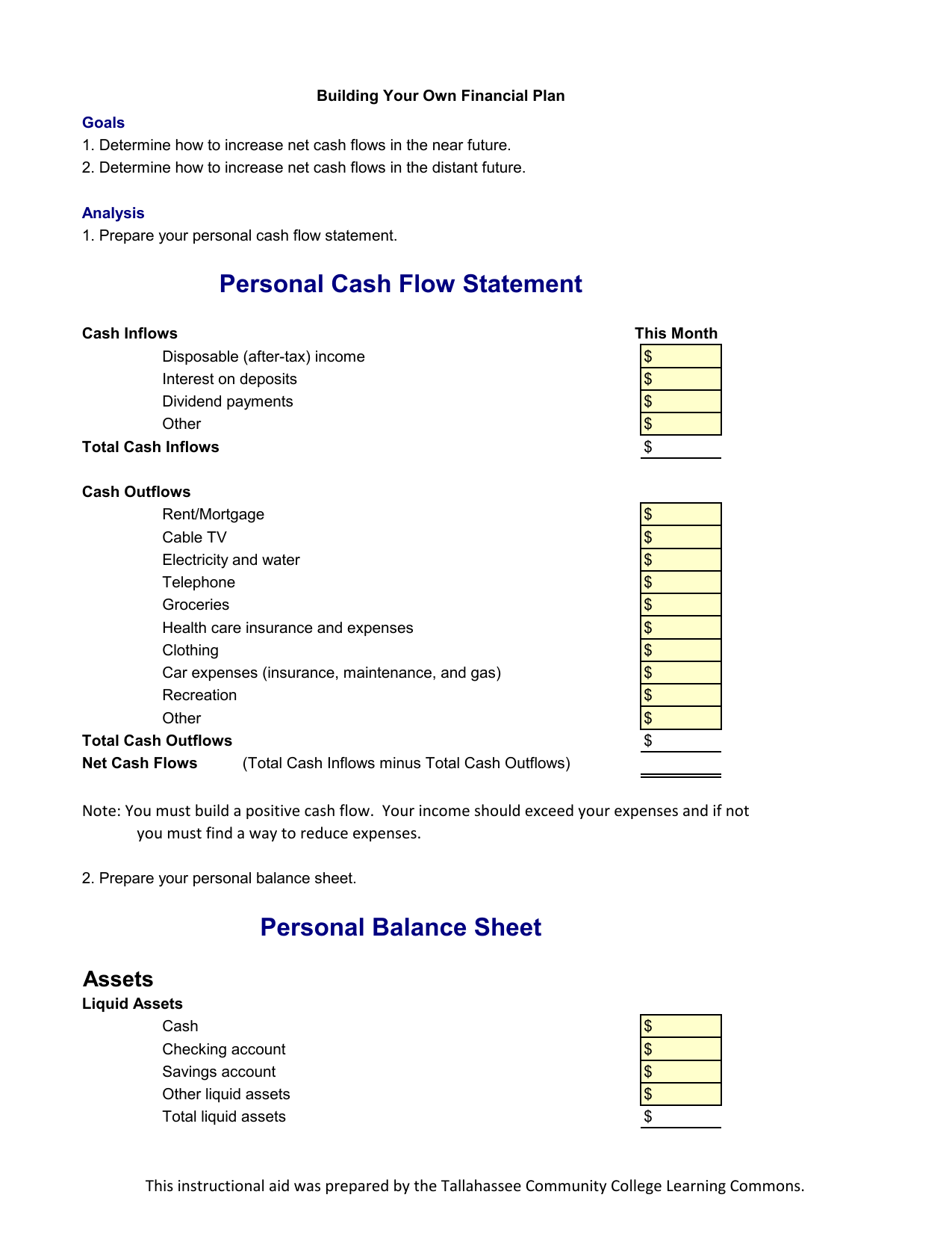 Balance Sheet Cash Flow Income Statement Template