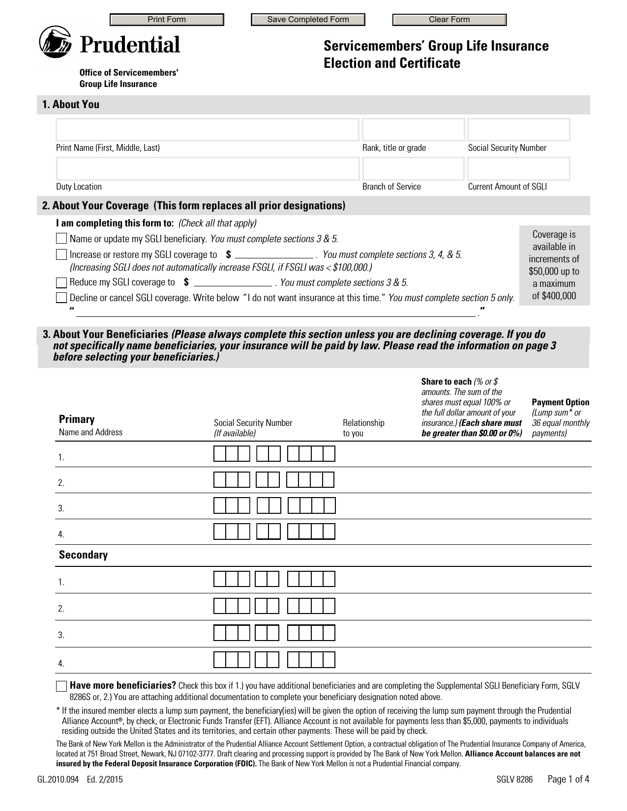 Army Sgli Form Army Military