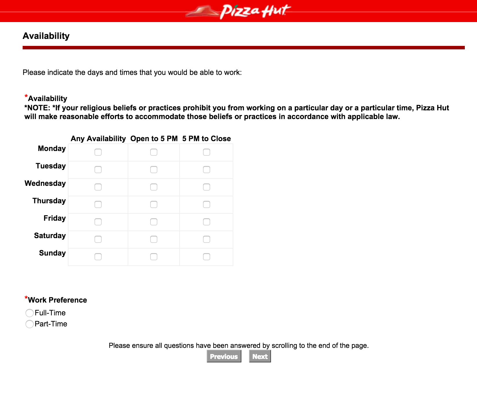 Download Pizza Hut Job Application Form PDF