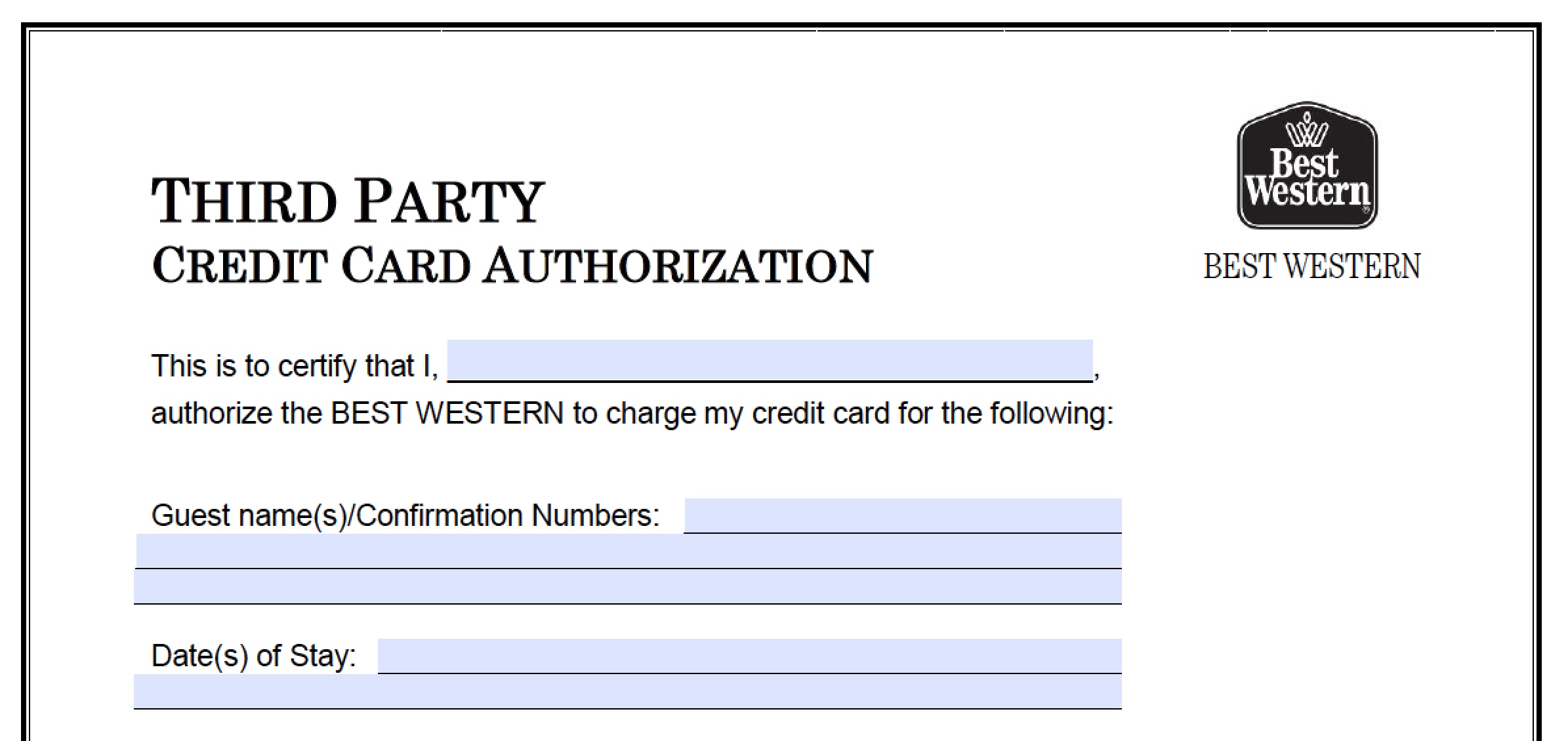 Download Best Western Credit Card Authorization Form Template PDF 