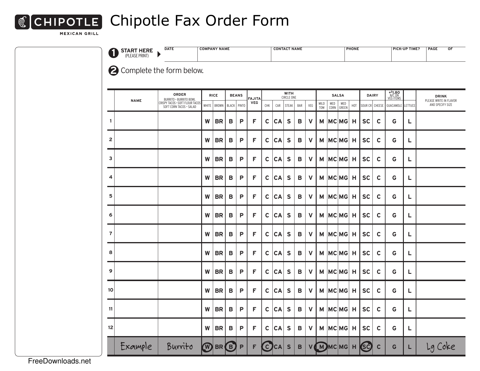 Chipoltle Order Form Printable