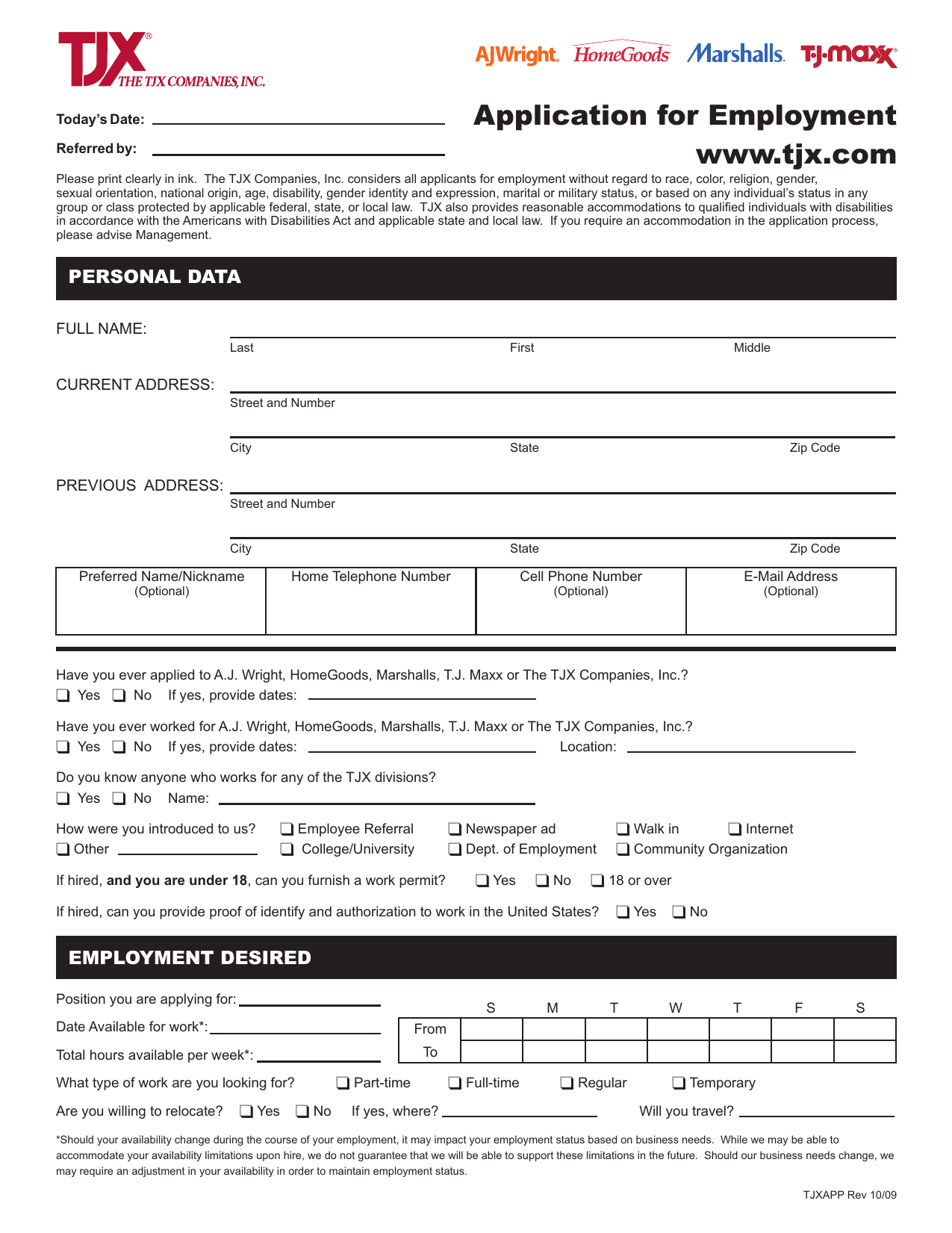 Download Marshalls Job Application Form Careers PDF RTF Word 