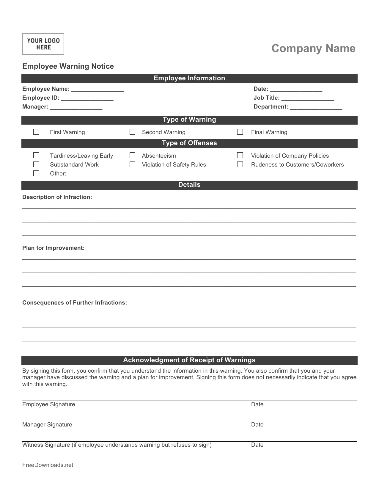 Employee Write Up Form Printable Printable Forms Free Online