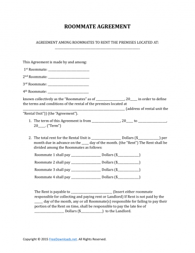 Free Roommate Rental Agreement Template