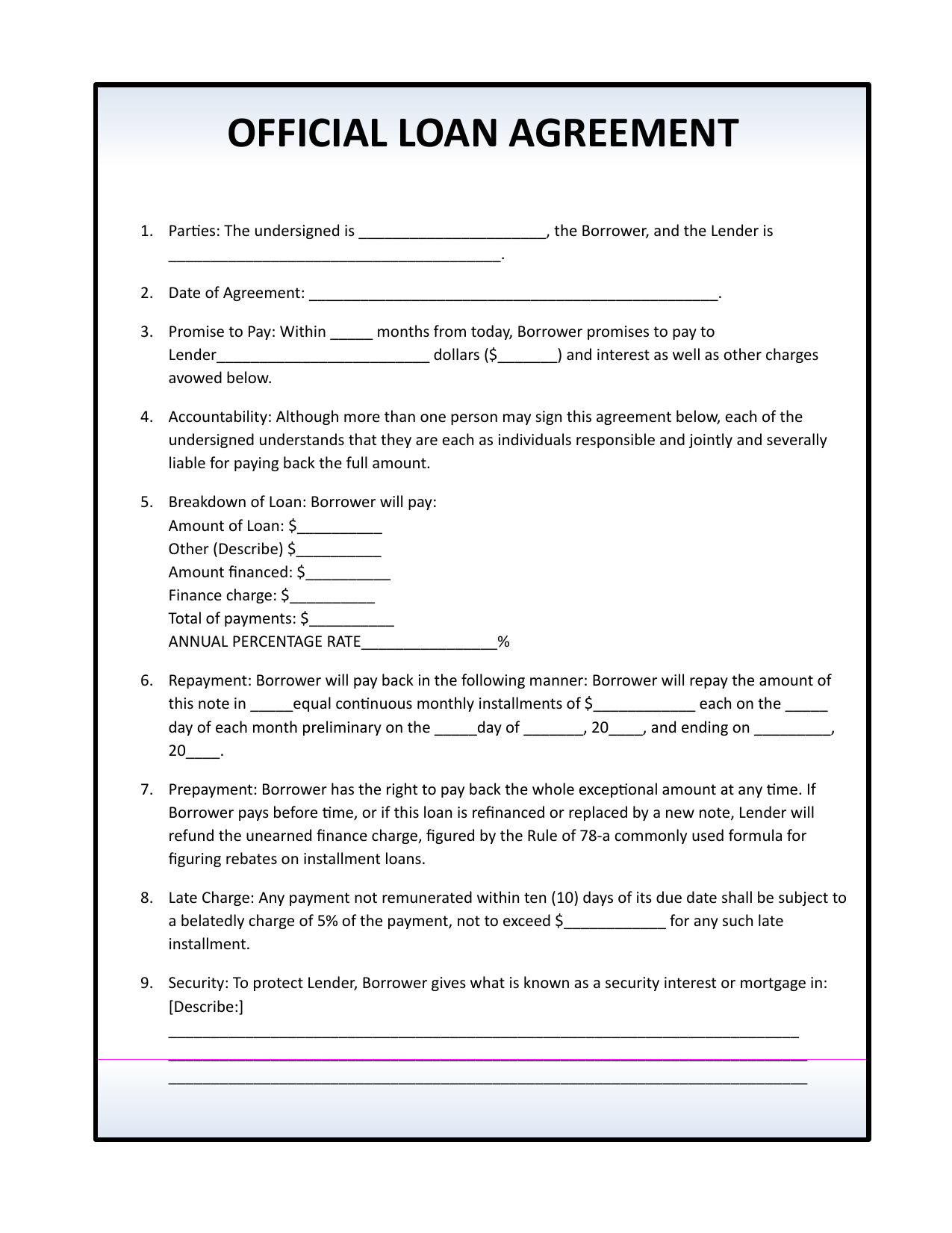 simple loan agreement template