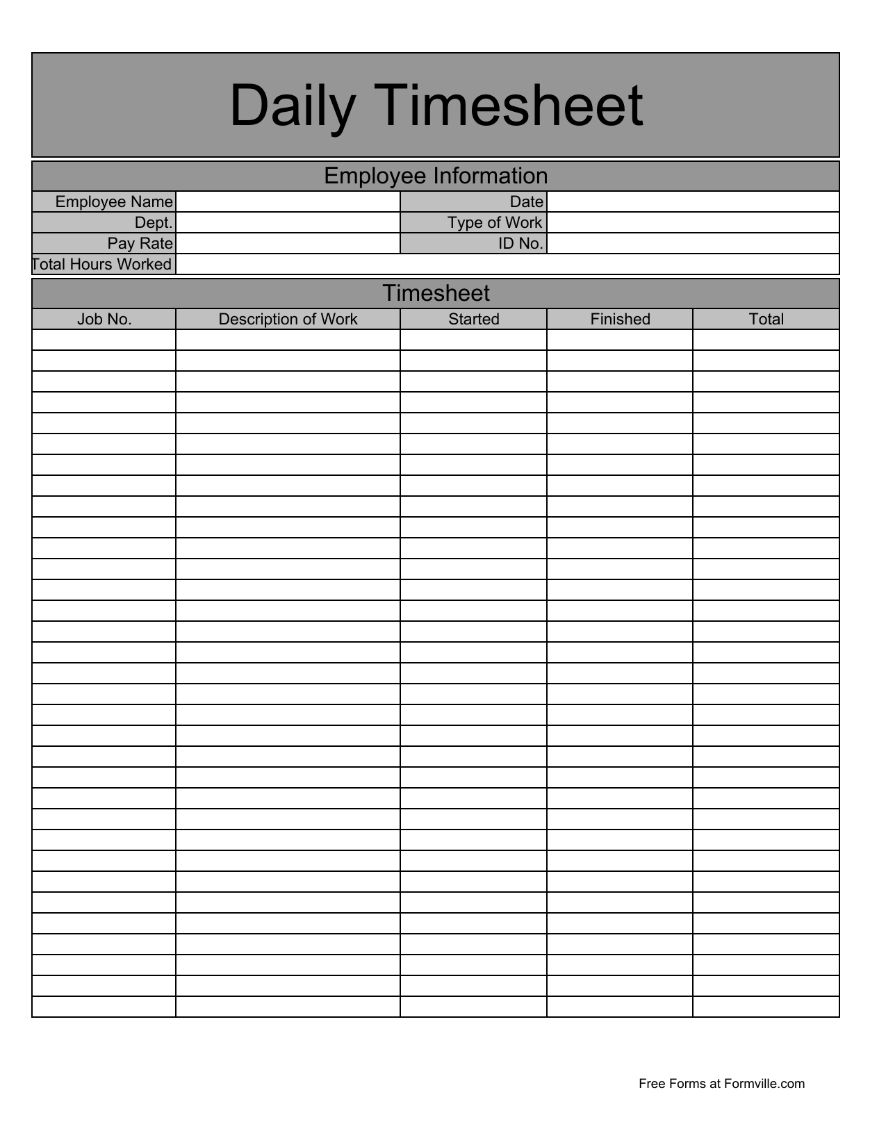 Daily Timesheet Template Excel Free Download