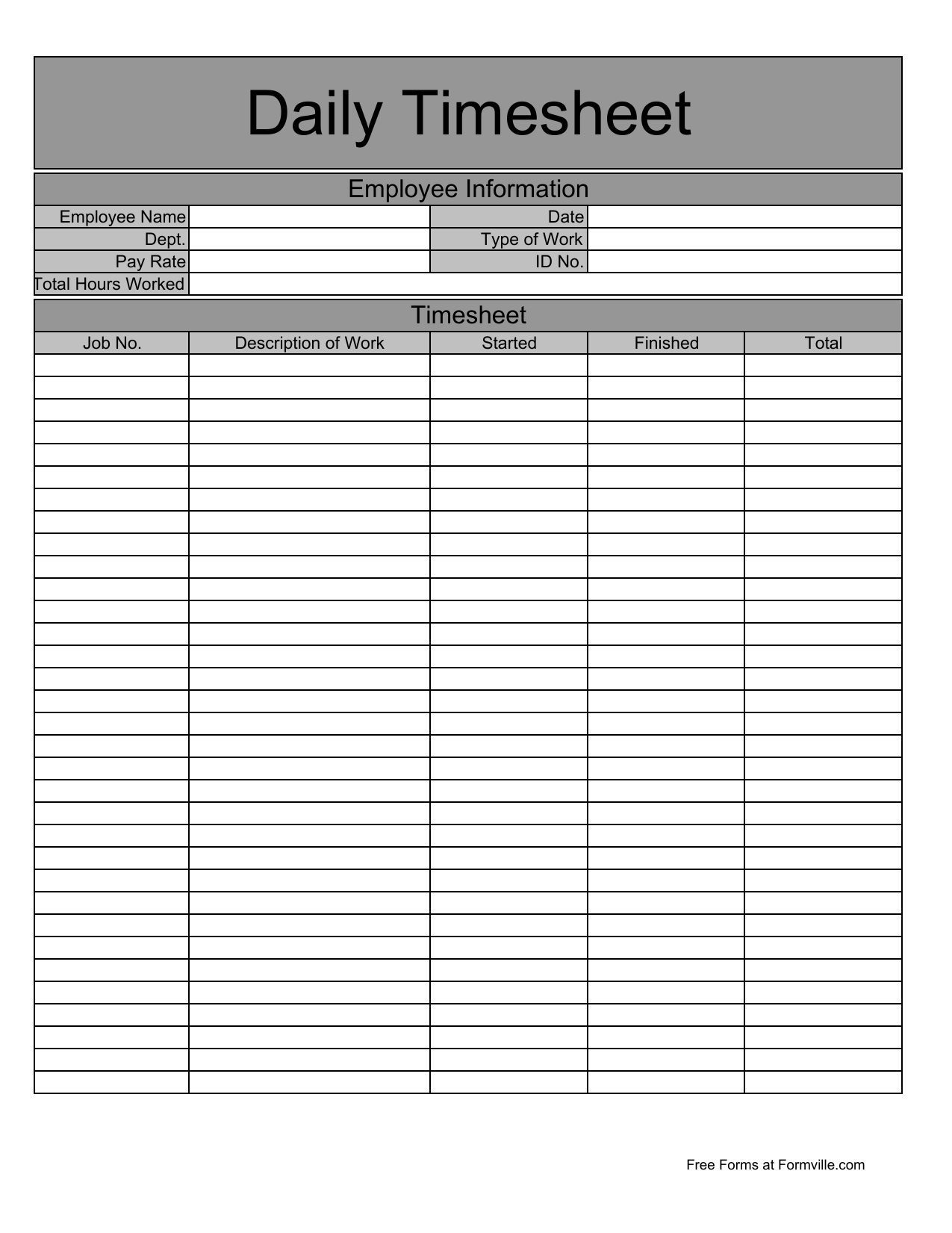 Free Printable Daily Time Sheets Pdf