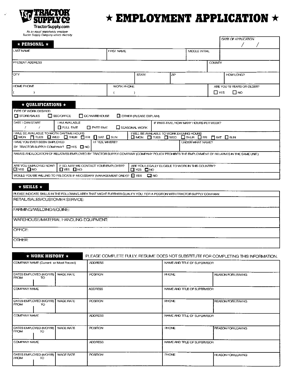Download Tractor Supply Job Application Form Careers PDF 