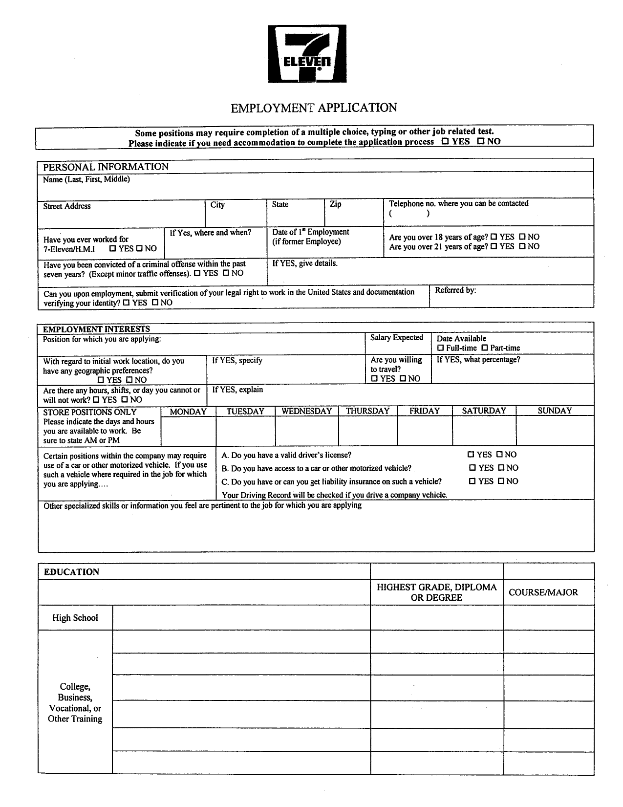 Download 7 Eleven Stores Job Application Form Careers PDF RTF 