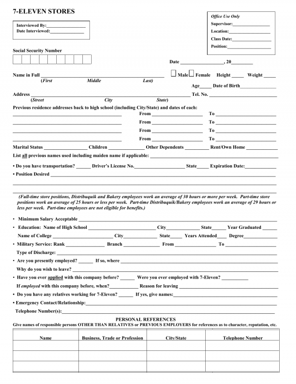 Download 7-eleven Job Application Form 86D