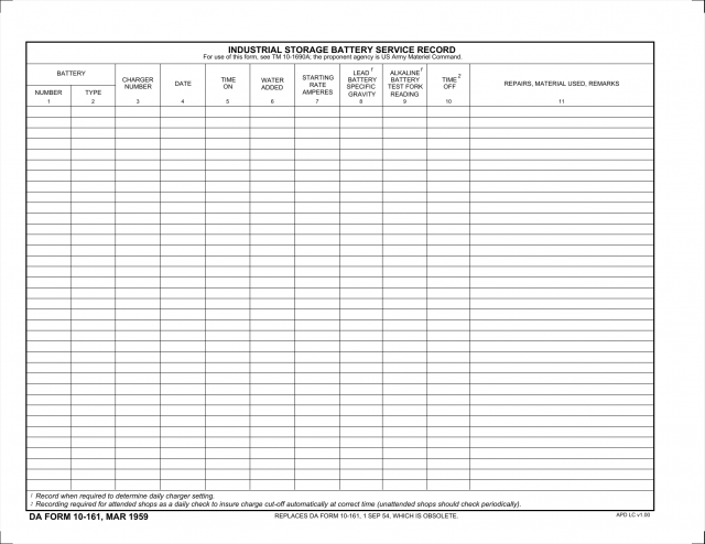 Download DA Form 10-161 | Industrial Storage Battery Service Record ...