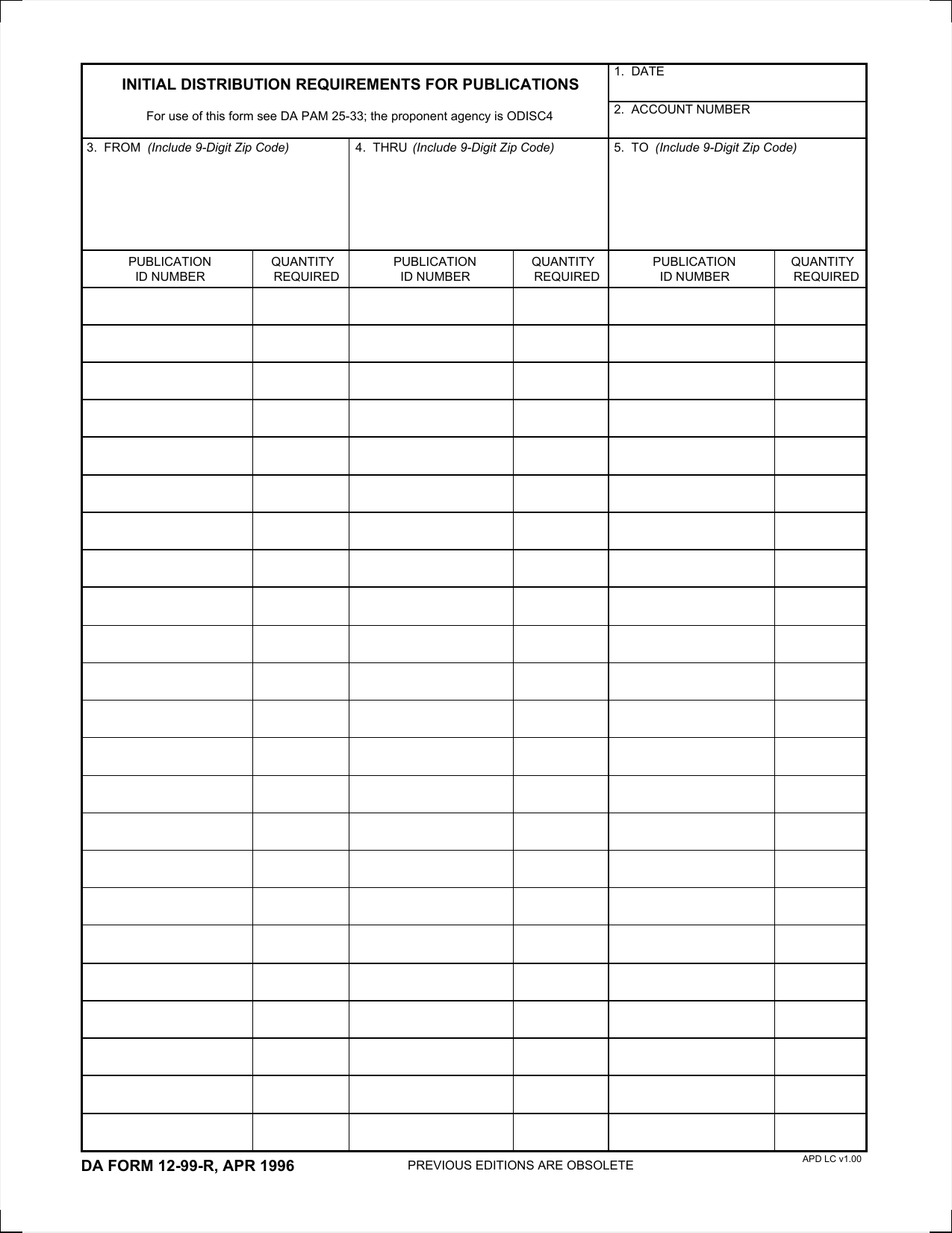 Download DA Form 12-99-R | Initial Distribution Requirements for Publications | PDF | XFDL | FreeDownloads.net