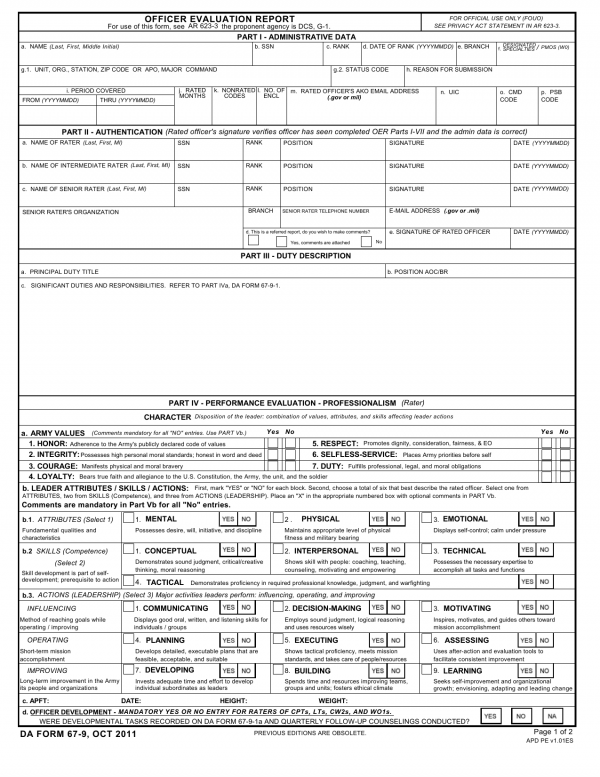 Download DA Form 67-9 | Officer Evaluation Report | PDF | XFDL ...