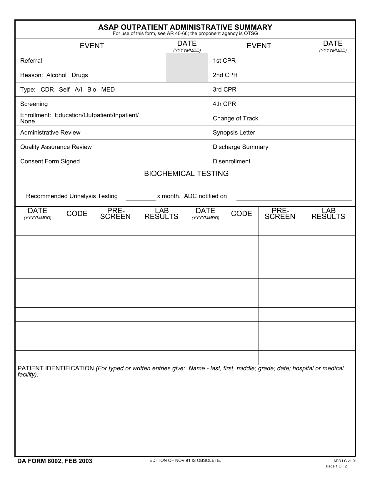 form cdr review ASAP Download  DA Outpatient 8002  Administrative Form