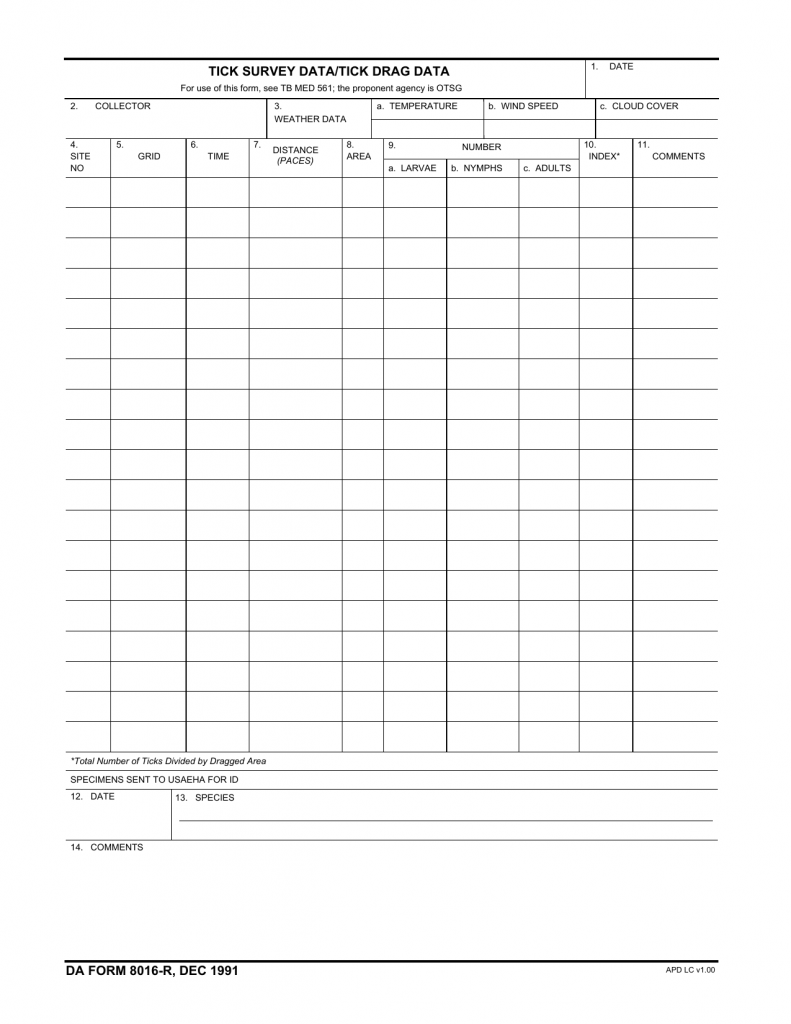 Download DA Form 8016-R | Tick Survey/Tick Drag Data | PDF ...