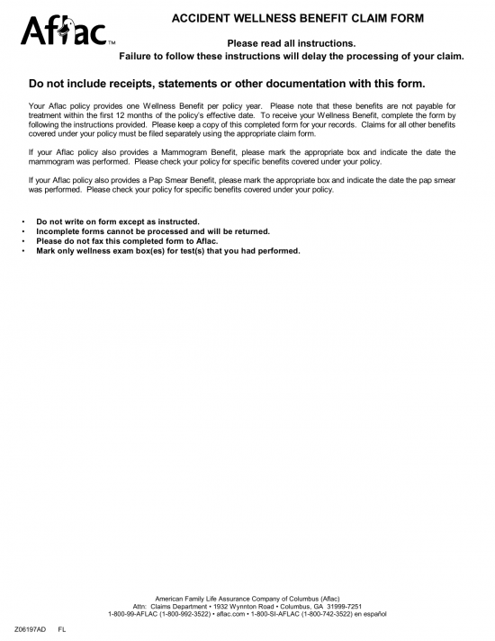 Download Aflac Accident Wellness Benefit Claim Form | PDF ...