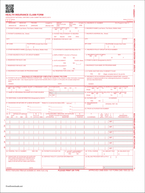 Download Fillable CMS Claim Form 1500 | PDF | FreeDownloads.net