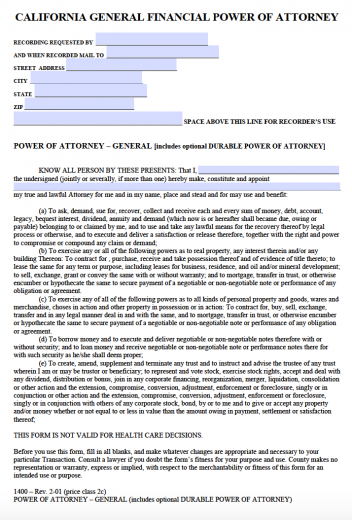 California Power Of Attorney Fillable Form Financial - Printable Forms ...