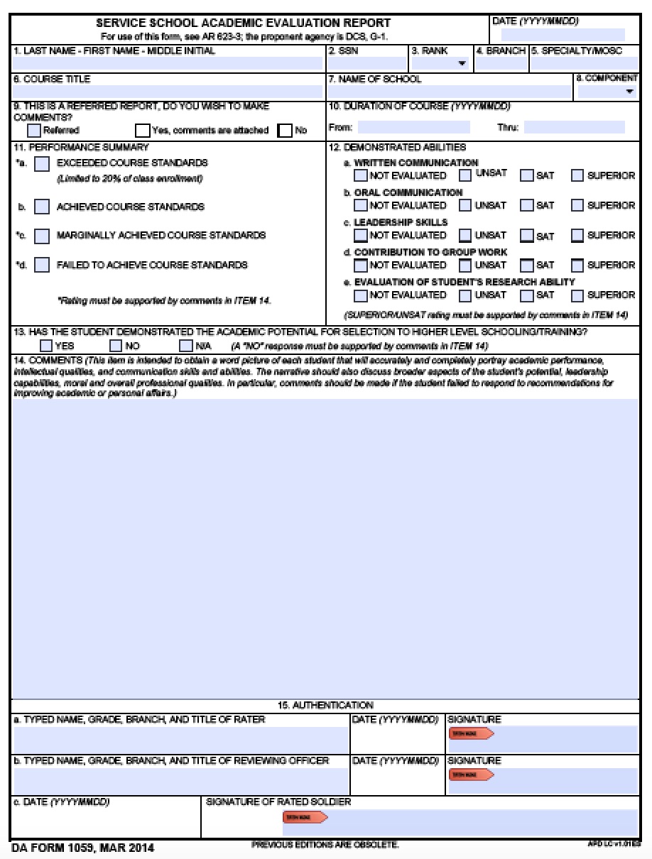 Download DA Form 1059 | Service School Academic Evaluation Report | PDF | FreeDownloads.net