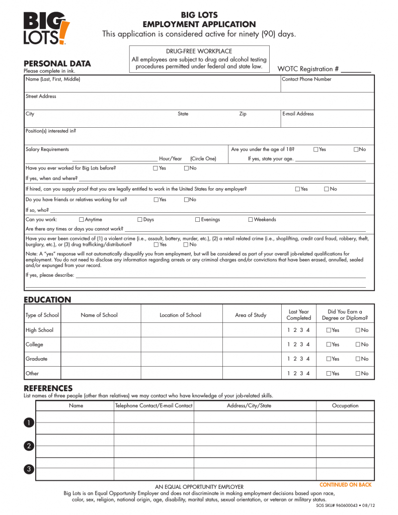Download Big Lots Job Application Form Careers PDF