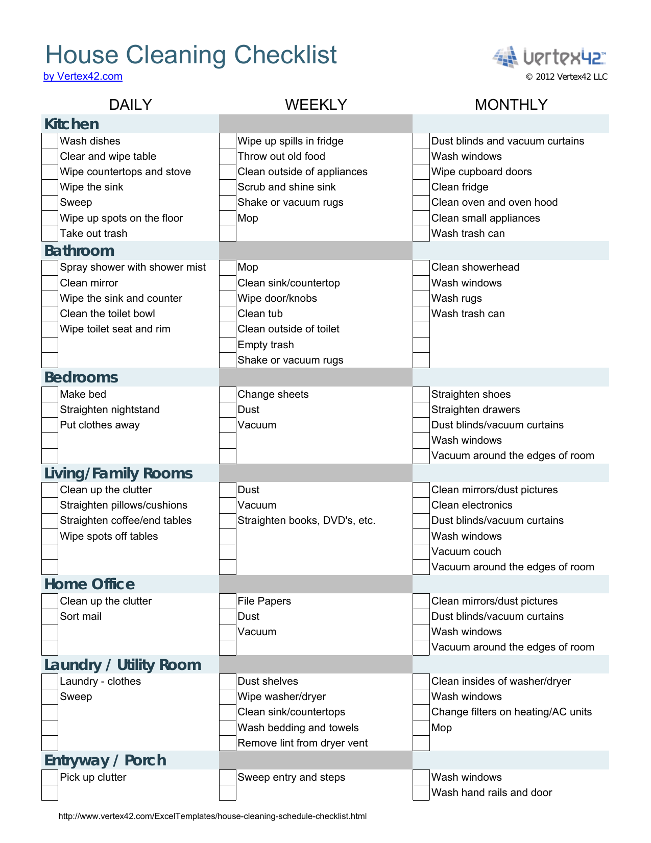 Download House Cleaning Checklist Template Excel PDF RTF Word 