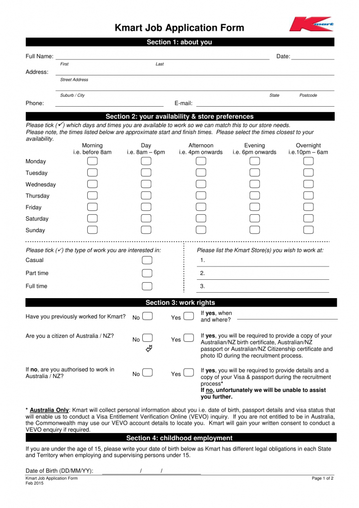 Download K-Mart Job Application Form – Careers | PDF | FreeDownloads.net