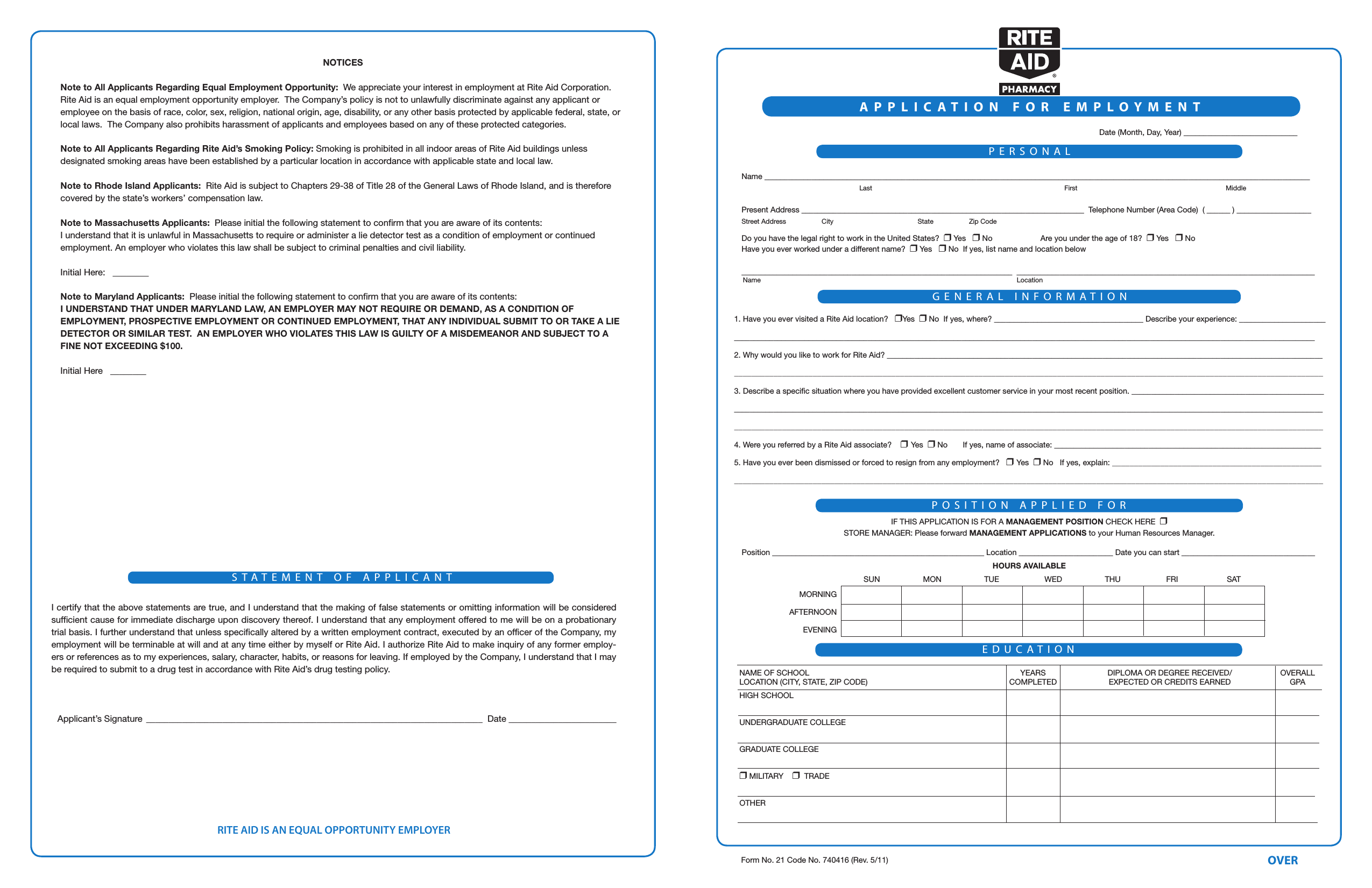 Download Rite Aid Job Application Form Careers PDF FreeDownloads