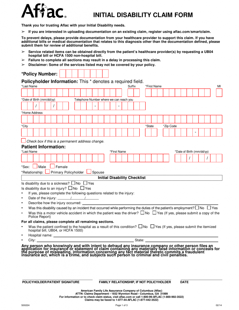 Aflac Printable Claim Forms Disability Printable Forms Free Online