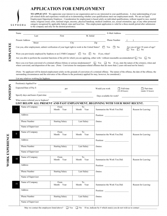 Download Sephora Job Application Form Careers PDF