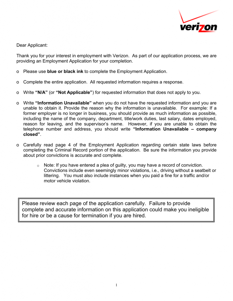 Download Verizon Job Application Form Careers PDF