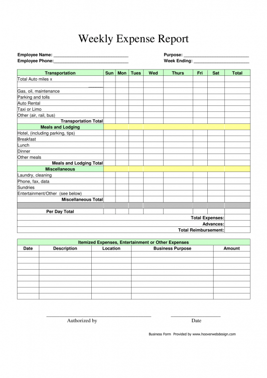 Download Weekly Expense Report Form Pdf Freedownloads Net