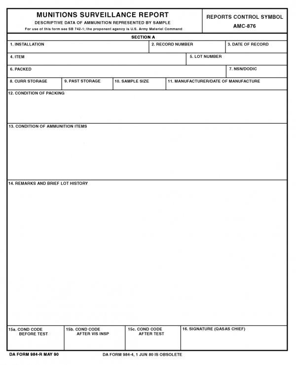 Download DA Form 984-R | Munitions Surveillance Report | PDF ...