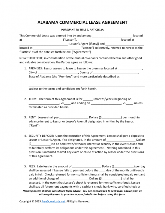 Download Alabama Commercial Lease Agreement Template | PDF | RTF | Word ...