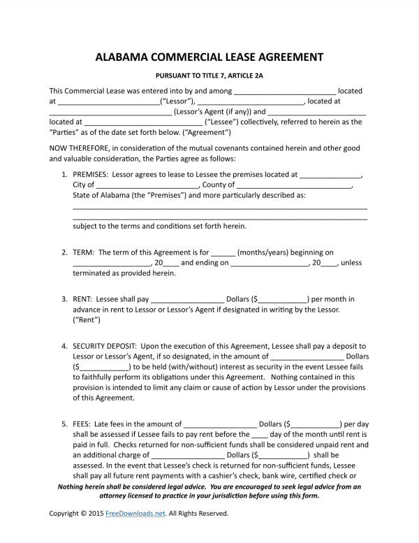 Free Printable Commercial Lease Agreement Template