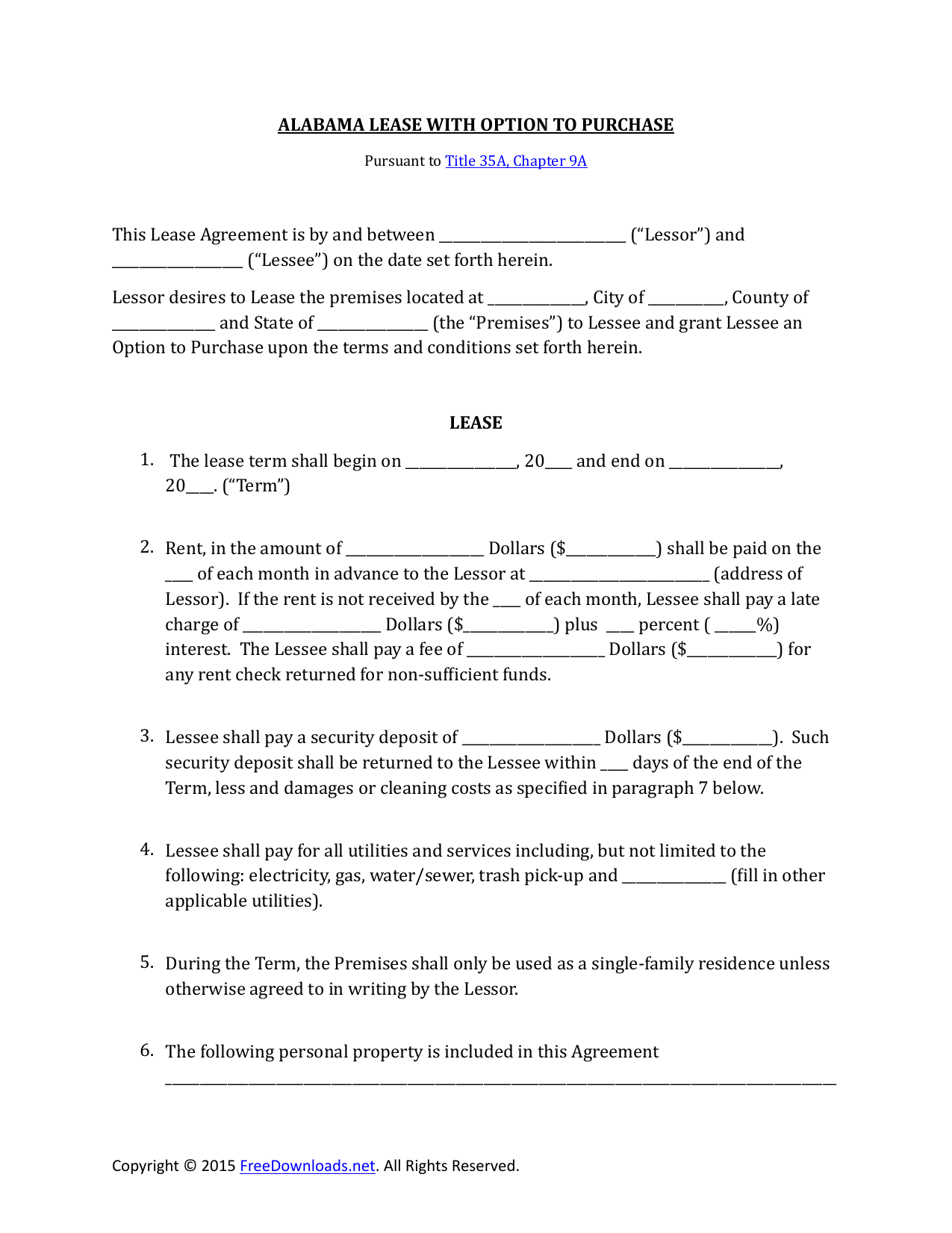 Download Alabama Lease-Purchase (Rent to Own) Agreement ...