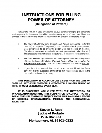 Download Alabama Power of Attorney for a Minor Child | PDF ...