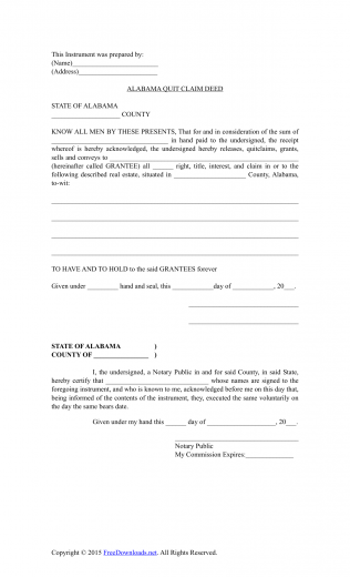 Download Alabama Quitclaim Deed Form | PDF | RTF | Word | FreeDownloads.net