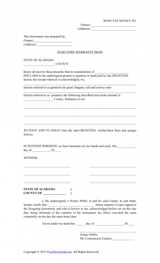 Download Alabama Statutory (Special) Warranty Deed Form | PDF | RTF ...