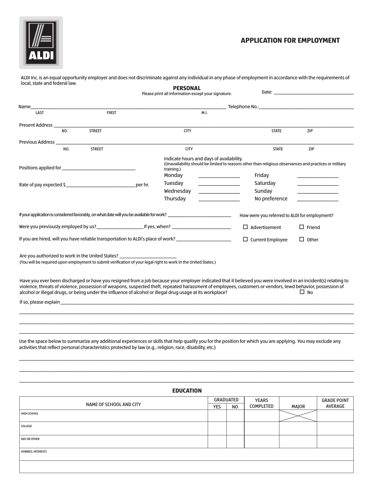 free form invoice printable blank Form  Application ALDI  PDF Job Careers â€“ Download