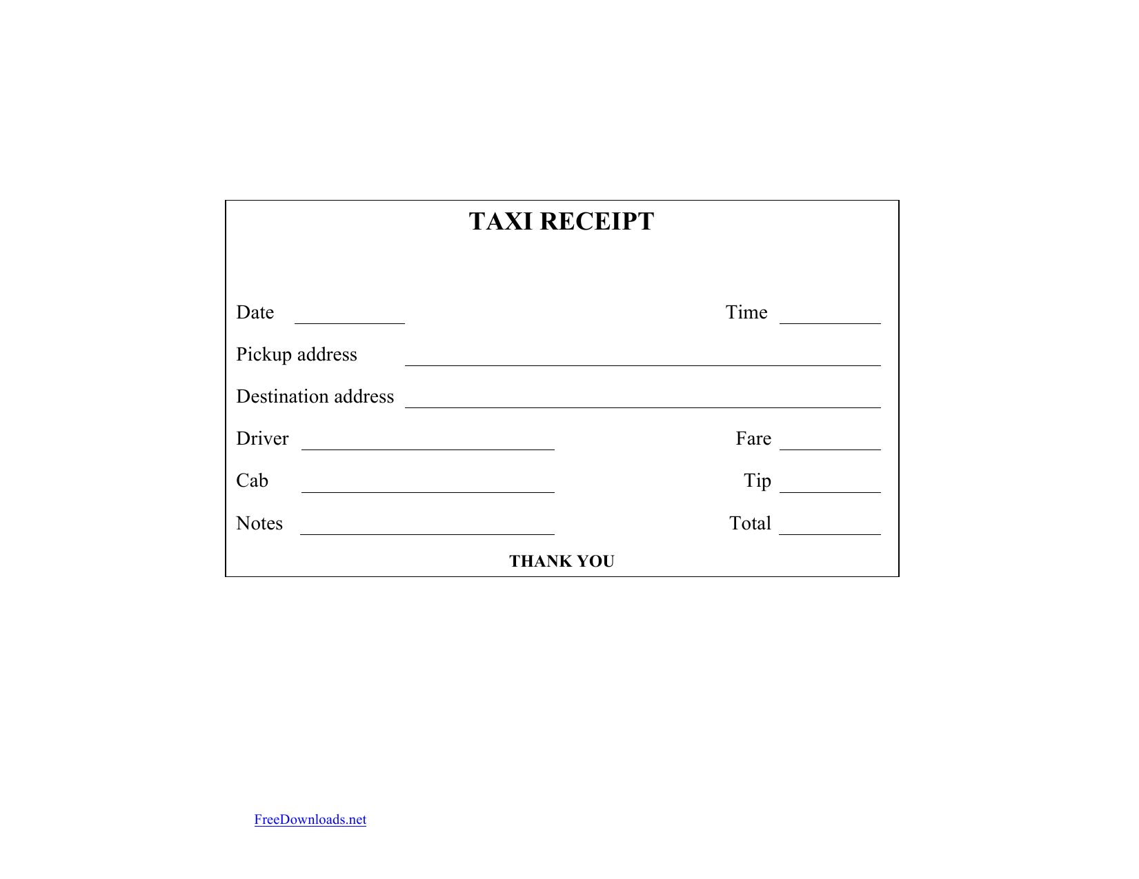Download Blank Printable Taxi Cab Receipt Template Excel PDF RTF Word FreeDownloads