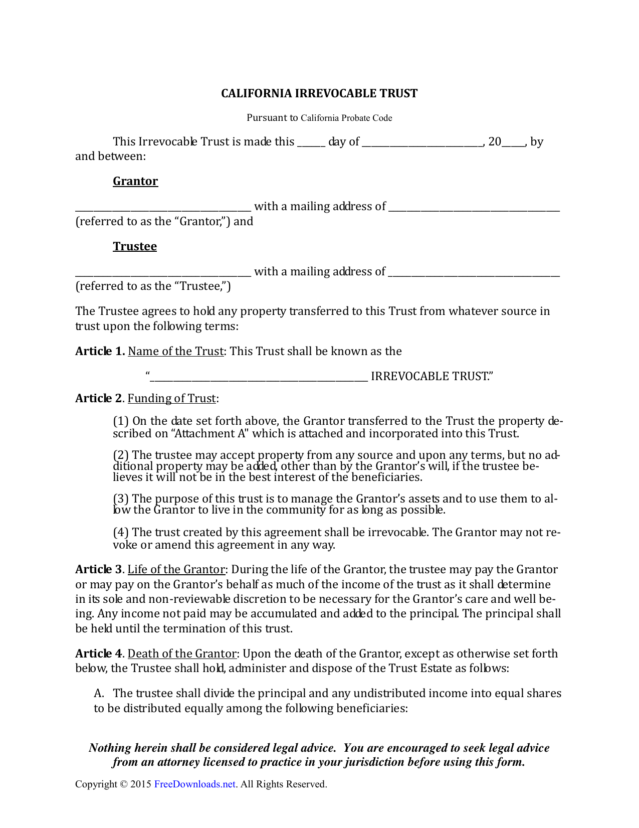 Download California Irrevocable Living Trust Form PDF RTF Word 