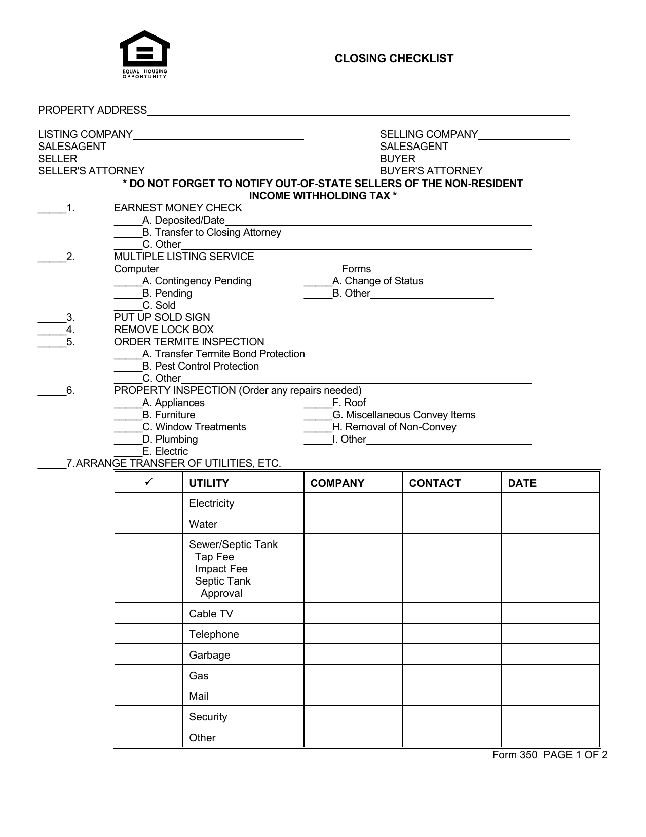 Commercial Real Estate Closing Checklist Template