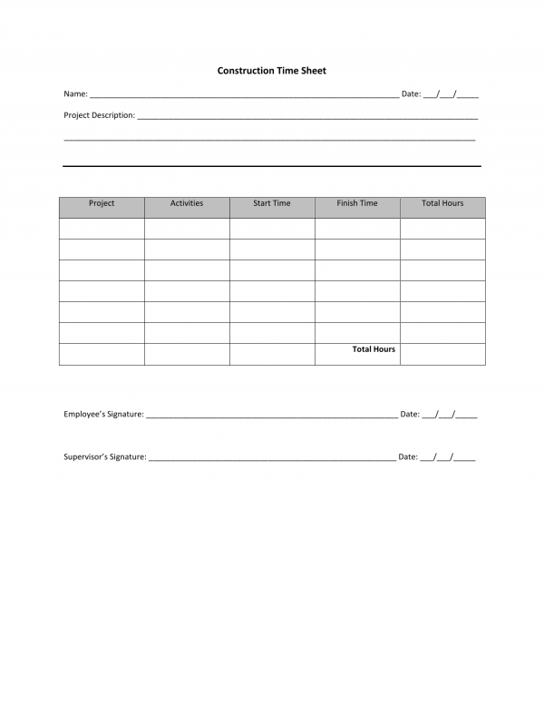 Download Construction Timesheet Template Excel PDF RTF Word