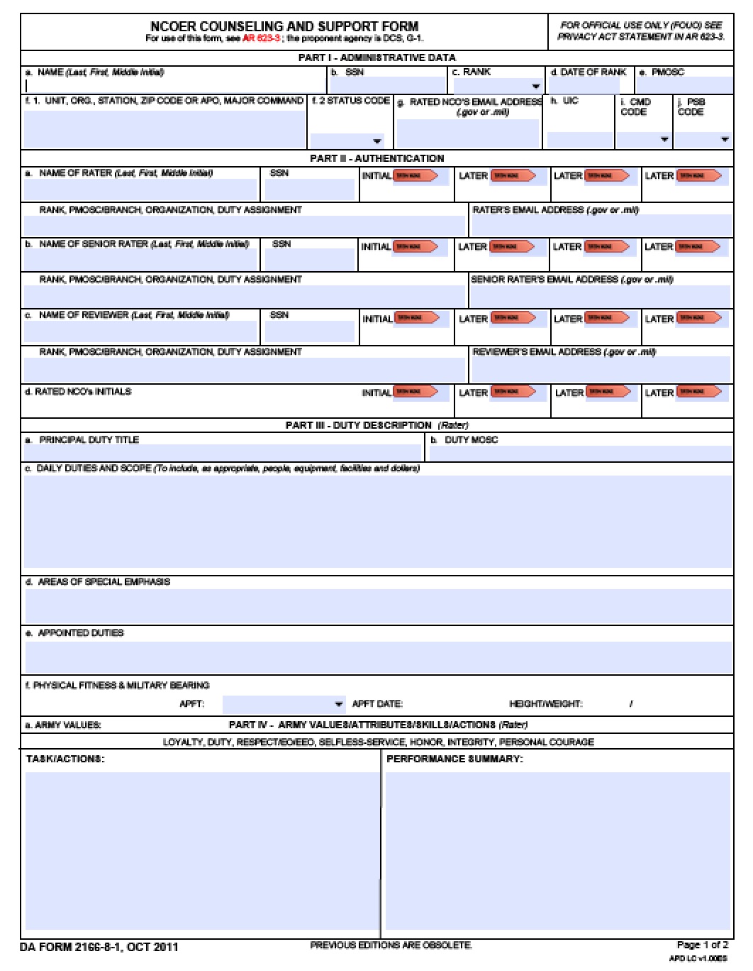 Ncoer Support Form Fillable Pdf Printable Forms Free Online