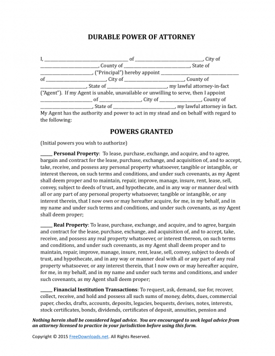 Download Durable (Financial) Power of Attorney Form | State Specific ...