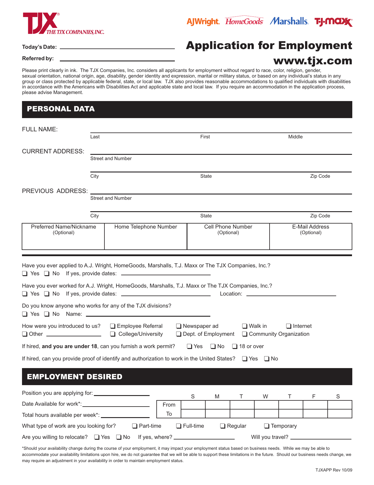 Download Marshalls Job Application Form Careers PDF