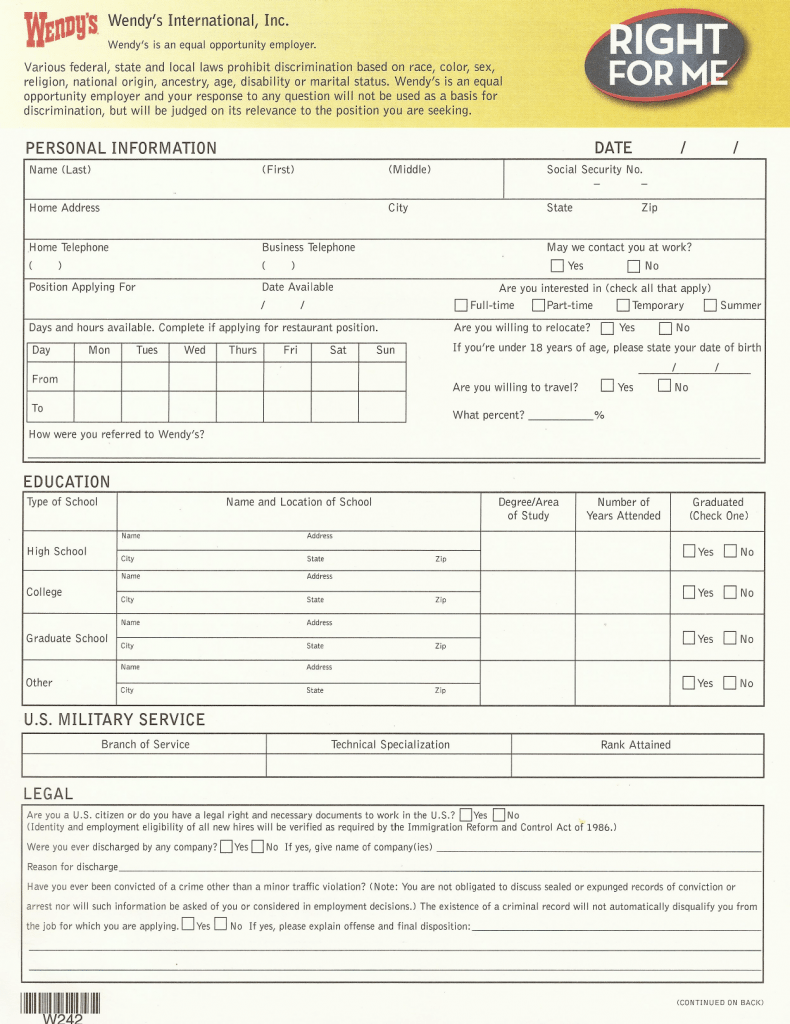 Download Wendy’s Job Application Form – Careers | PDF | FreeDownloads.net