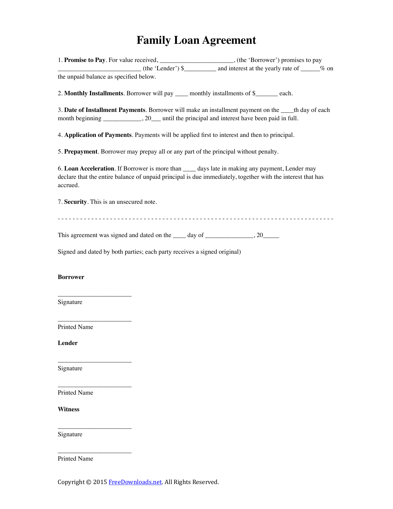 Download Family Loan Agreement Template  PDF  RTF  Word Pertaining To Blank Loan Agreement Template